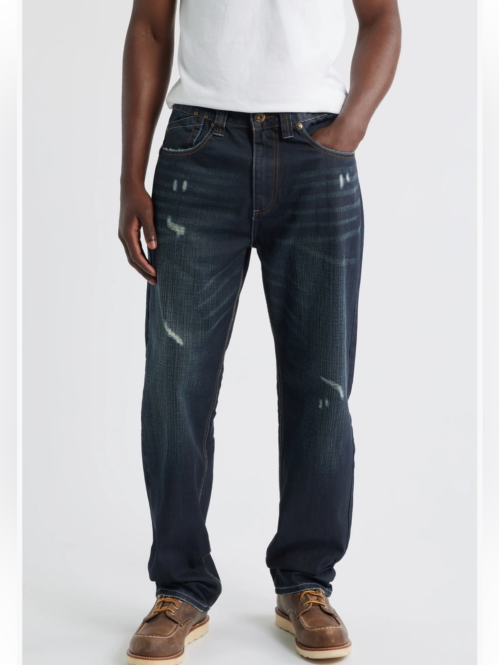 Level 7 Relaxed Straight Leg Denim Jeans Dark Blue Mid Rise Cotton Men’s 38|32